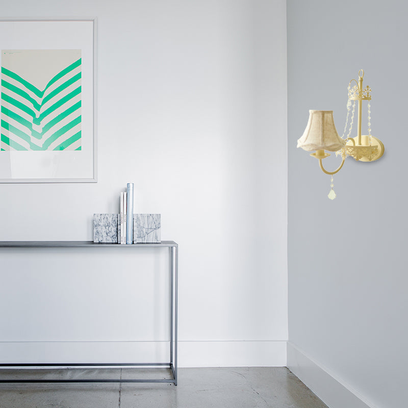 Modern Metal Bell/Candle Wall Mount Lamp: 1-Light Sconce Fixture With Crystal Bead Yellow White /