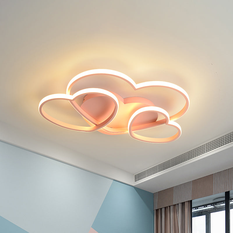 Heart Led Flush Mount Ceiling Fixture For Kid’s Room - Nordic Acrylic In White/Pink/Gold 19.5’