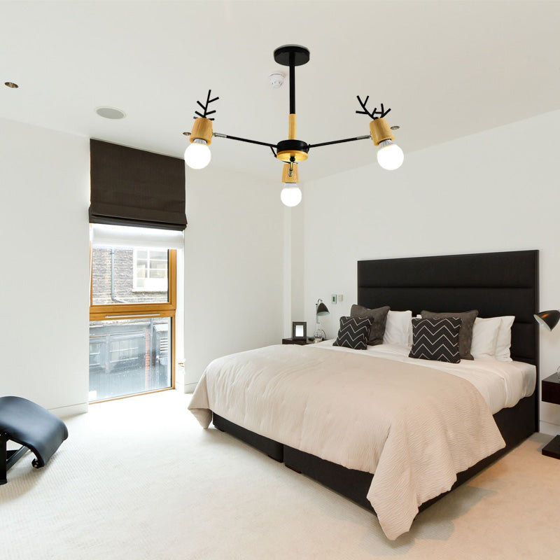 Sputnik Metal Chandelier - Modern Ceiling Hang Fixture With Bare Bulb For Bedroom 3/6/8 Lights