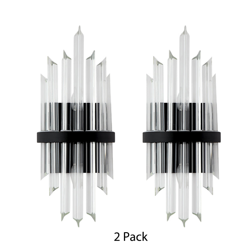 Crystal Prism Sconce Light: Contemporary 1/2-Pack Lamp With Square Black Backplate / 2