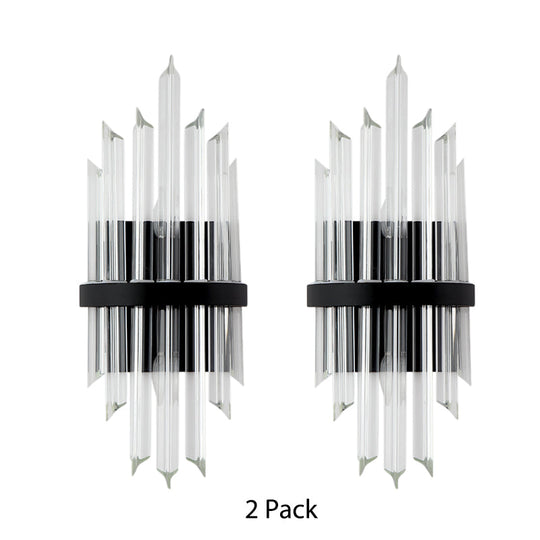 Crystal Prism Sconce Light: Contemporary 1/2-Pack Lamp With Square Black Backplate / 2