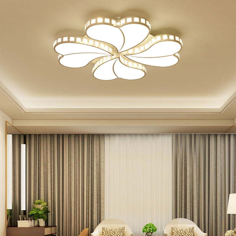 Contemporary Metal Led Ceiling Light - White Petal Flush Design For Living Room With Acrylic Shade