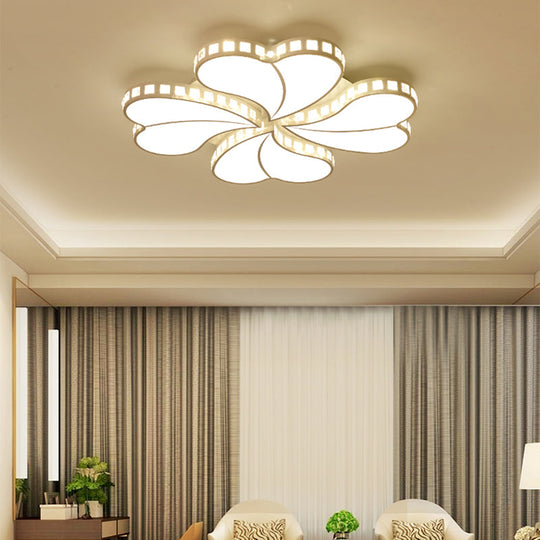 Contemporary Metal Led Ceiling Light - White Petal Flush Design For Living Room With Acrylic Shade