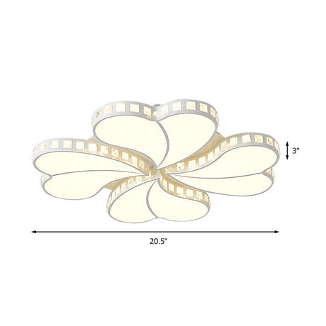 Contemporary Metal Led Ceiling Light - White Petal Flush Design For Living Room With Acrylic Shade