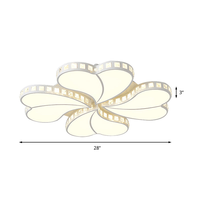 Contemporary Metal Led Ceiling Light - White Petal Flush Design For Living Room With Acrylic Shade