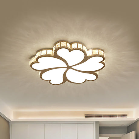 Nordic Clover Crystal Flush Mount Ceiling Light - Black/White/Gold Led Illumination For Bedroom Gold