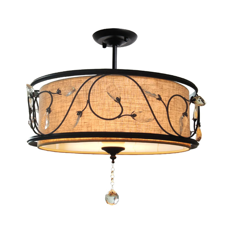 Vintage Drum Semi Flush Ceiling Light In Black Finish For Living Room Décor
