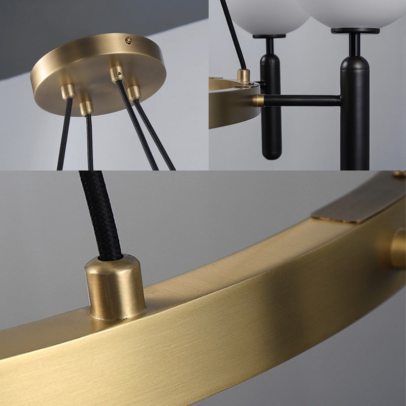 Modern White Glass Sphere Chandelier With Circular Design - 8 Lights Black Hanging Fixture