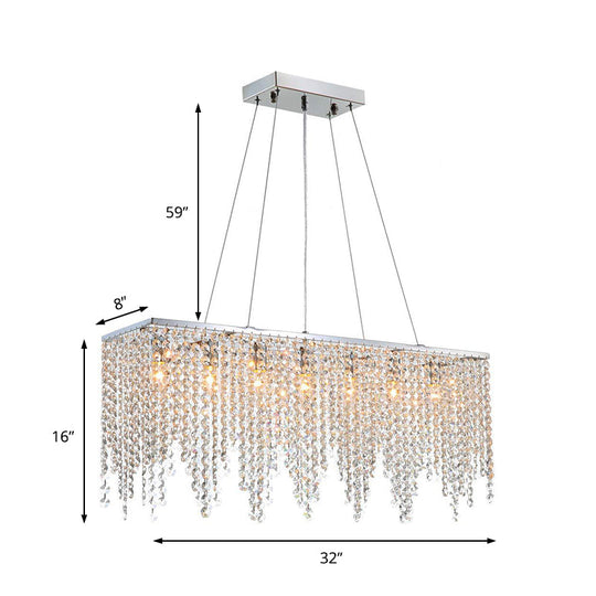 Contemporary Crystal Pendant Light Fixture - 8-Light Ceiling Hanging In Chrome Finish