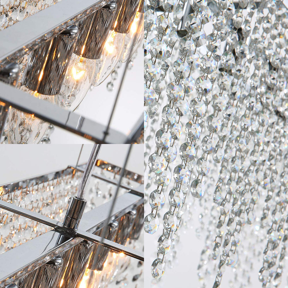 Contemporary Crystal Pendant Light Fixture - 8-Light Ceiling Hanging In Chrome Finish