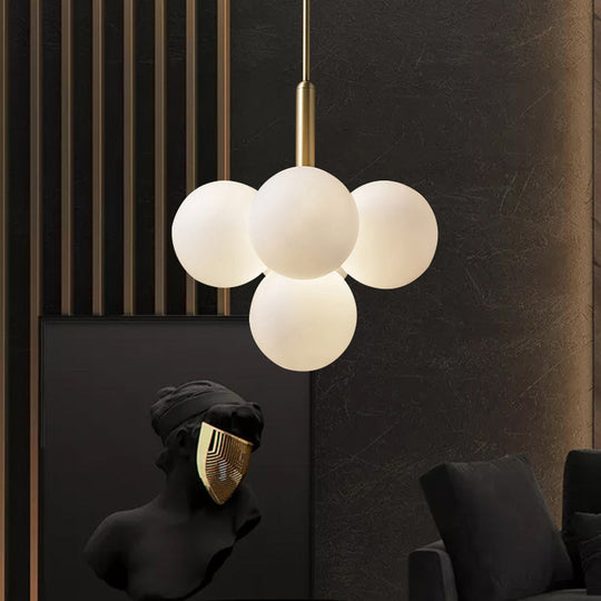 Contemporary Glass Chandelier Lamp - 5/13 Lights Spherical Design White Ball Pendant Light