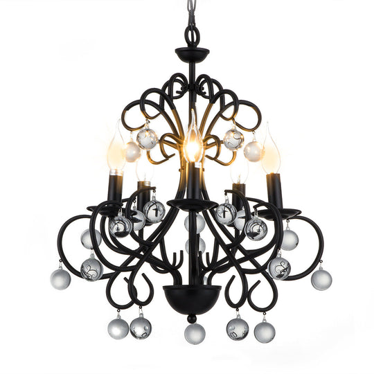 Vintage Style Metal Chandelier Lamp - Elegant 5-Light Suspension Light With Clear Crystal Ball