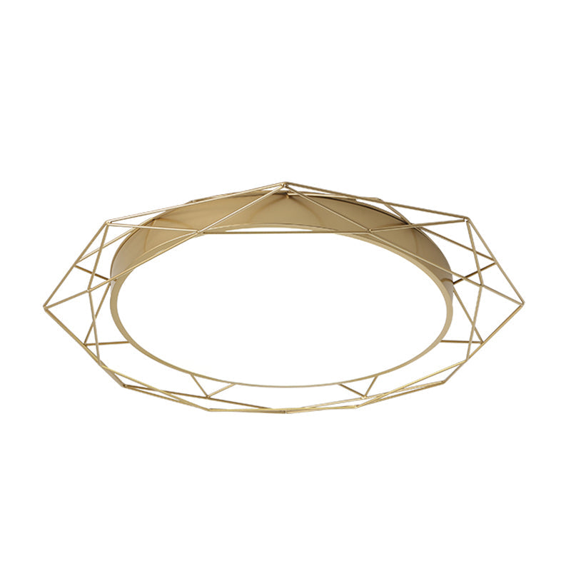Metallic Flush Mount Ceiling Light – Round Nordic Gold/Black Wire Frame Ideal For Bedroom