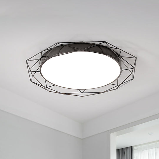 Metallic Flush Mount Ceiling Light – Round Nordic Gold/Black Wire Frame Ideal For Bedroom