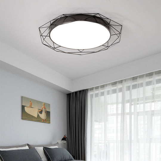 Metallic Flush Mount Ceiling Light Round Nordic Gold/Black Wire Frame Ideal For Bedroom 21.5/25.5