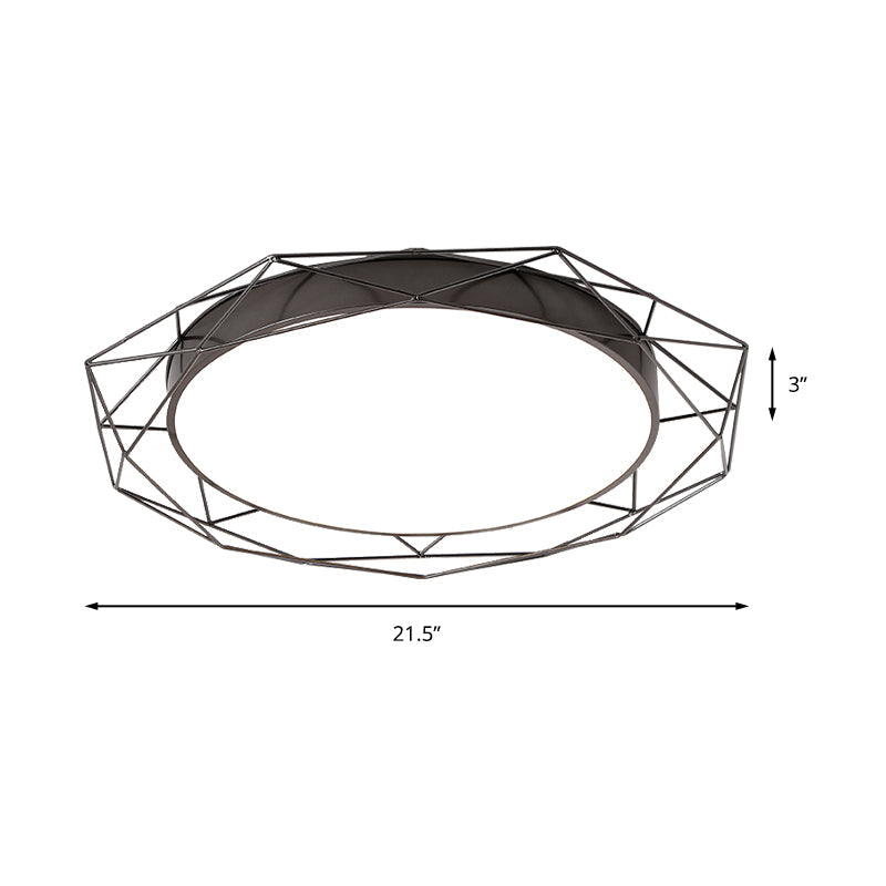 Metallic Flush Mount Ceiling Light – Round Nordic Gold/Black Wire Frame Ideal For Bedroom