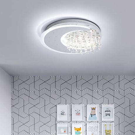 Modern Flush Ceiling Light With Crystal Accent - 16/23.5 Round Metal White Led Fixture / 23.5