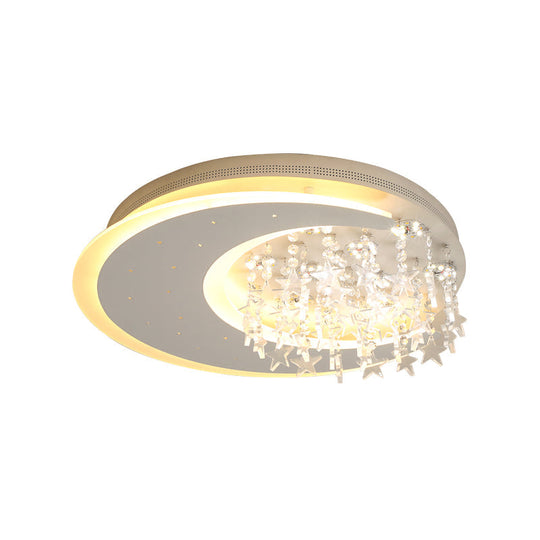 Modern Flush Ceiling Light With Crystal Accent - 16/23.5 Round Metal White Led Fixture