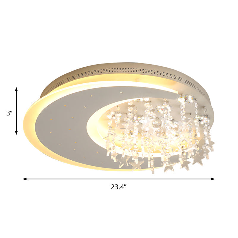 Modern Flush Ceiling Light With Crystal Accent - 16’/23.5’ Round Metal White Led Fixture