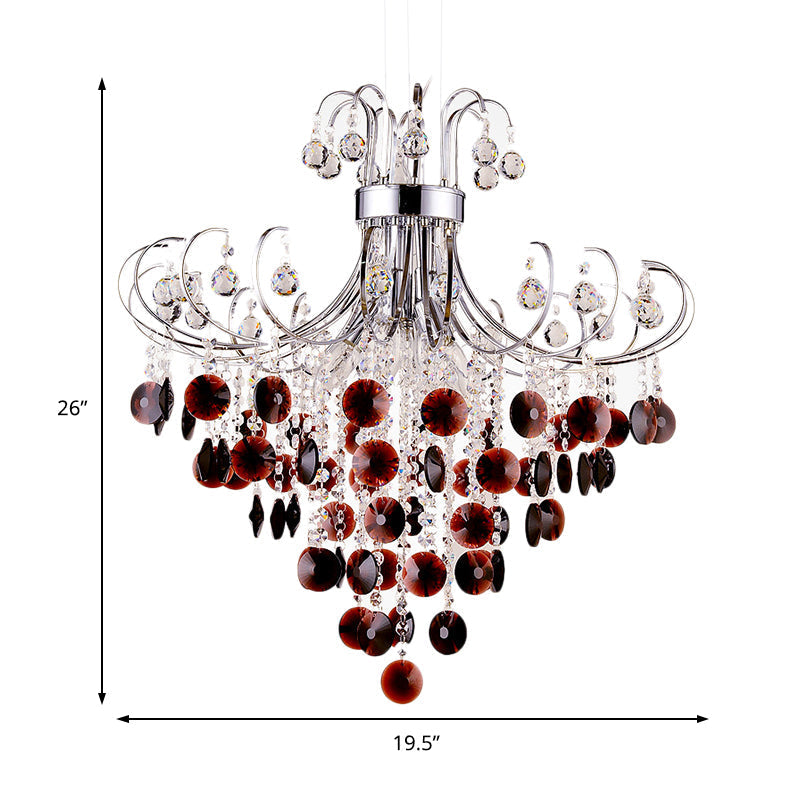 Burgundy Crystal Pendant Light With Chrome Finish - 4 Modern Chandelier For Bedroom