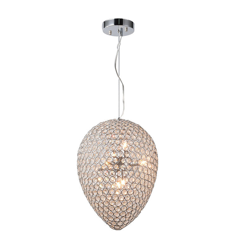 Chrome Beaded Pendant Lighting With Teardrop Shade - Modern Clear Crystal Chandelier