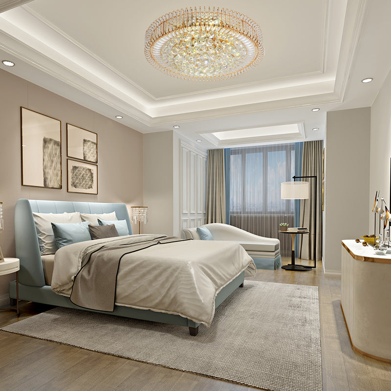 Vintage Gold Flush Ceiling Light With Clear Crystal Ball And Metallic Finish - 12/18 Diameter