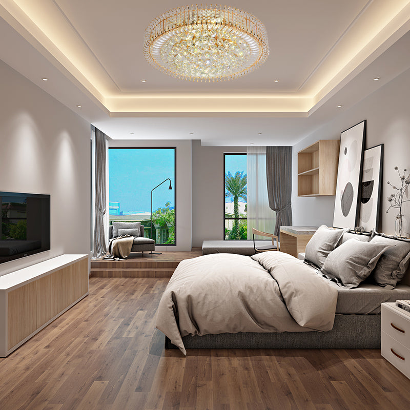 Vintage Gold Flush Ceiling Light With Clear Crystal Ball And Metallic Finish - 12/18 Diameter