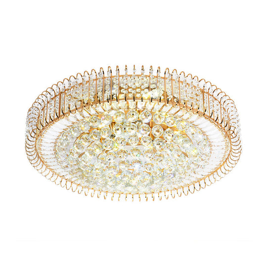 Vintage Gold Flush Ceiling Light With Clear Crystal Ball And Metallic Finish - 12’/18’ Diameter