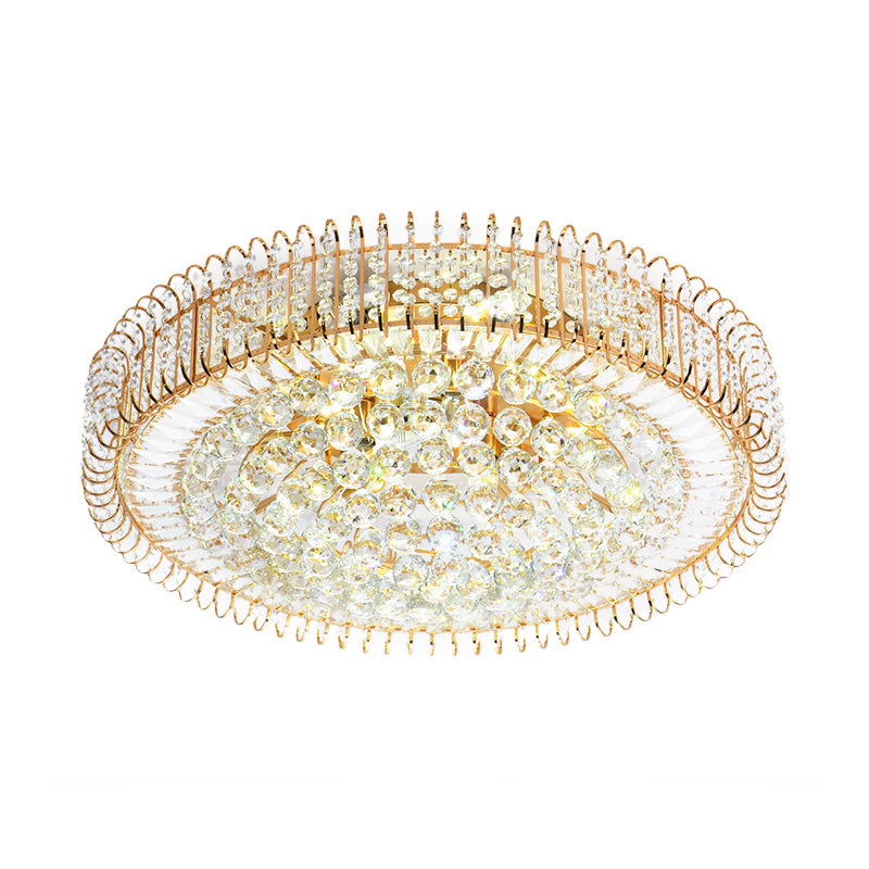 Vintage Gold Flush Ceiling Light With Clear Crystal Ball And Metallic Finish - 12/18 Diameter