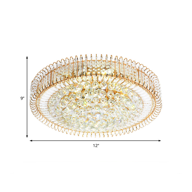 Vintage Gold Flush Ceiling Light With Clear Crystal Ball And Metallic Finish - 12’/18’ Diameter