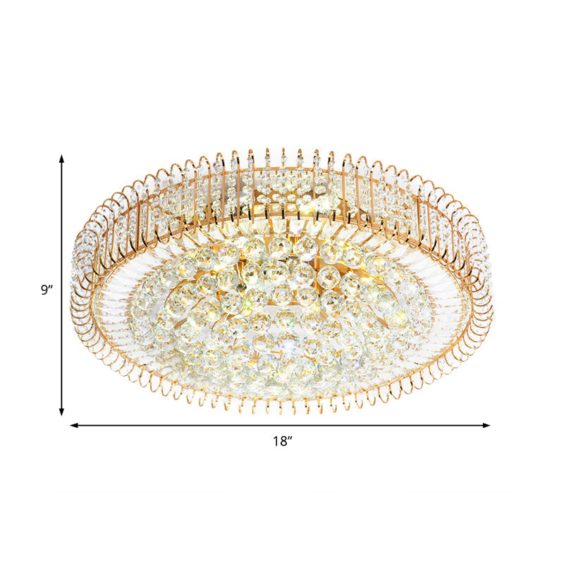 Vintage Gold Flush Ceiling Light With Clear Crystal Ball And Metallic Finish - 12’/18’ Diameter