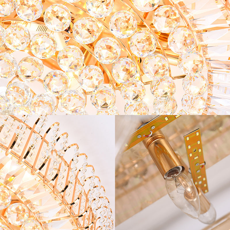 Vintage Gold Flush Ceiling Light With Clear Crystal Ball And Metallic Finish - 12’/18’ Diameter