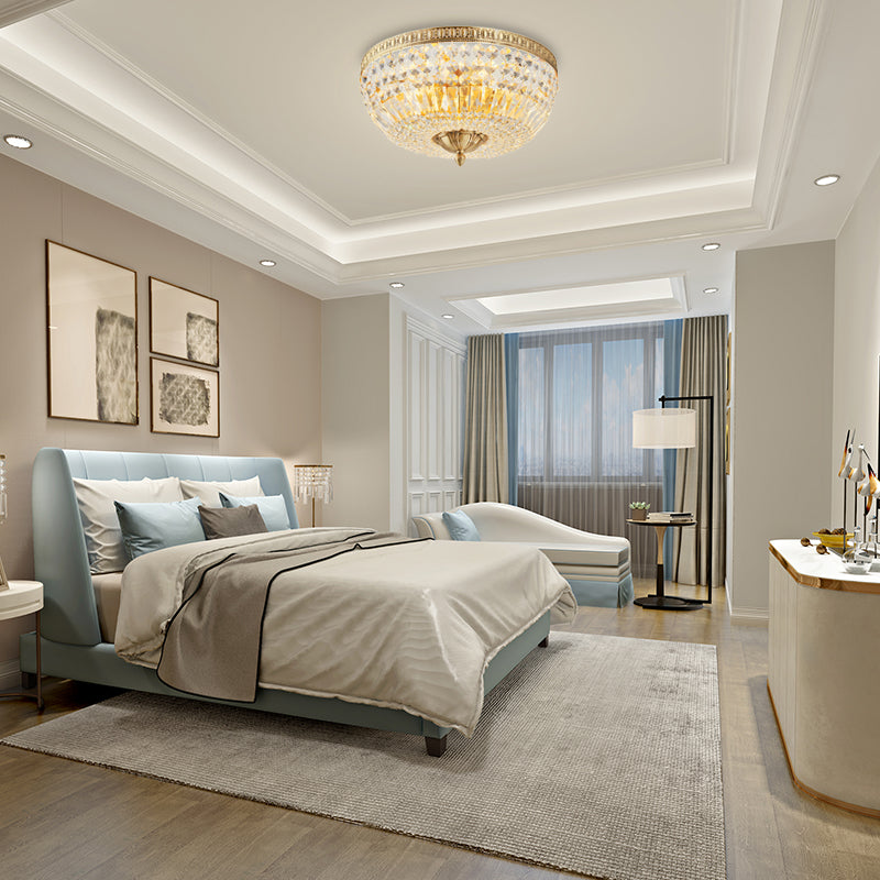 Vintage Golden Bowl Metal Ceiling Light With Clear Crystal Deco - 3 Lights Flush Mount Gold / 19.5’