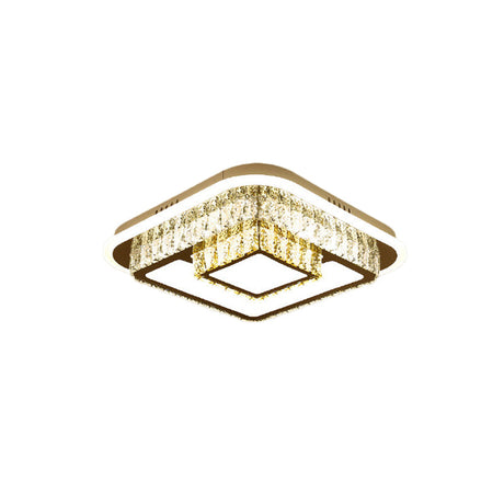 Modern Square/Flower Flush Ceiling Light - Clear Crystal Led White Bedroom
