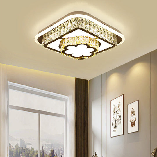 Modern Square/Flower Flush Ceiling Light - Clear Crystal Led White Bedroom / Cloud