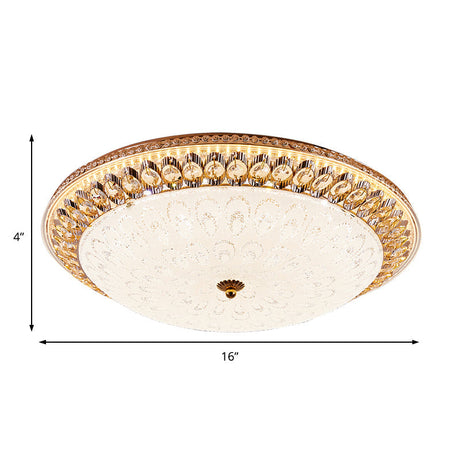 Round Crystal Flush Mount Lamp With Peacock Design - Warm/White Light