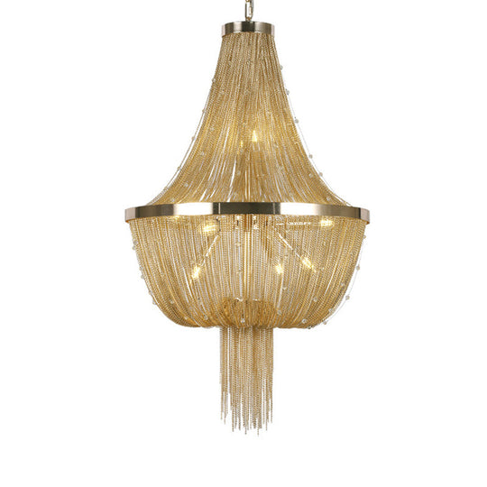 Gold Empire Chandelier - Modern Nordic Style 6-Light Ceiling Fixture With Tassel Detailing
