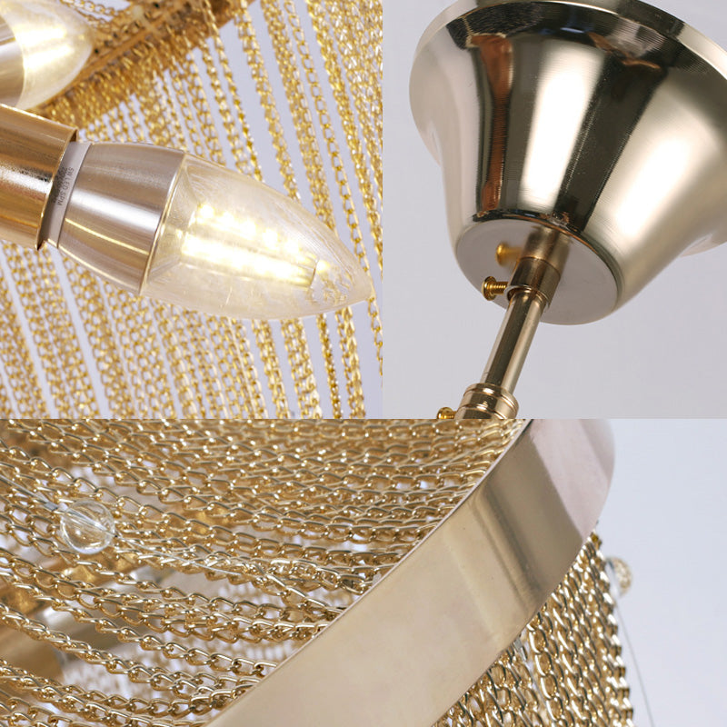 Gold Empire Chandelier - Modern Nordic Style 6-Light Ceiling Fixture With Tassel Detailing