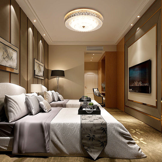 Vintage Brass Led Ceiling Light Fixture With Crystal Flush Mount Lamp And White Glass Shade -