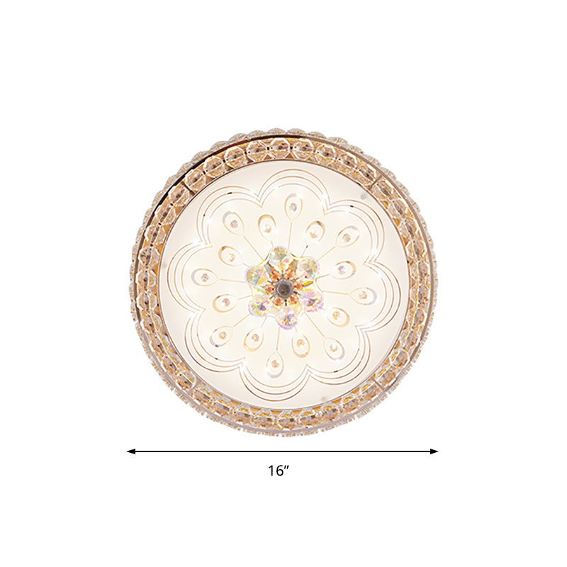 Gold Metal And Crystal Led Flushed Ceiling Light With Peacock/Floral Pattern - 16’/19.5’ Wide