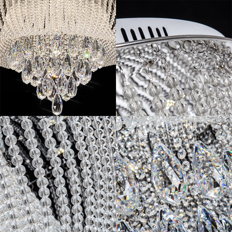 Modern Led Clear Crystal Flush Mount Light With Round Shade For Bedroom