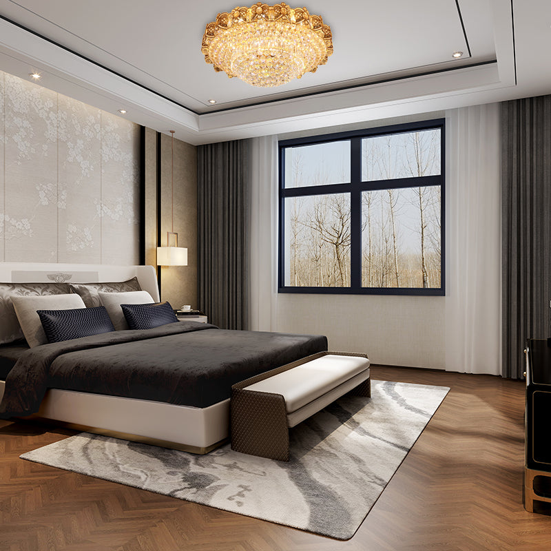 Gold Integrated Led Crystal Ceiling Flush Mount Light 16’/23.5’ Wide / 16’