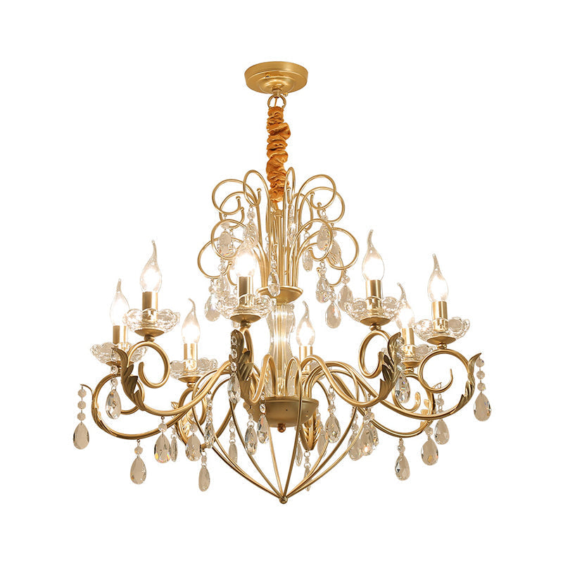 Vintage Style 5/8-Light Candle Hanging Lamp – Metal & Crystal Chandelier Pendant Light (Gold