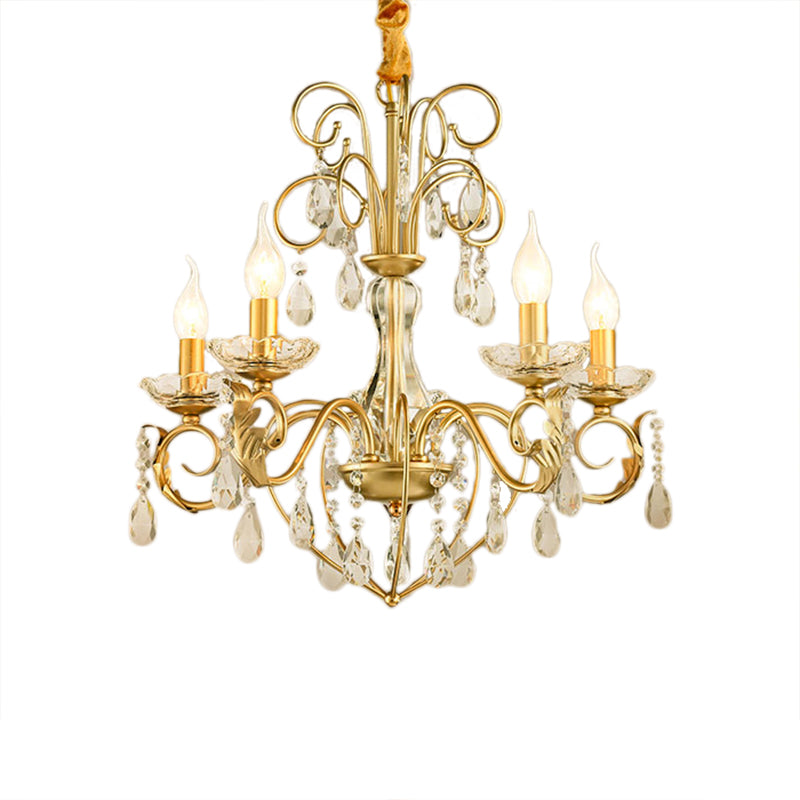 Vintage Style 5/8-Light Candle Hanging Lamp – Metal & Crystal Chandelier Pendant Light (Gold
