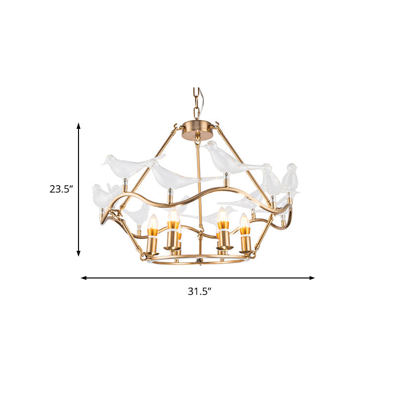 Postmodern Iron Candle Chandelier With Clear Glass Birds - 6/9-Head Gold Ceiling Fixture For Living