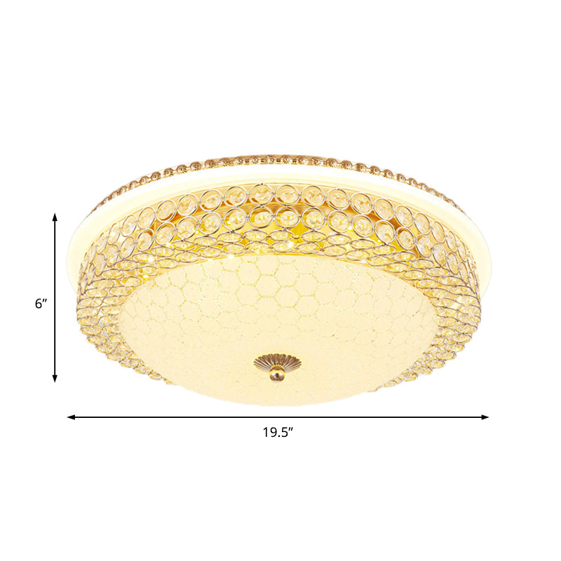Modern Led Flush Mount Ceiling Light Clear Crystal Round Lamp With Frosted Glass Diffuser In Gold