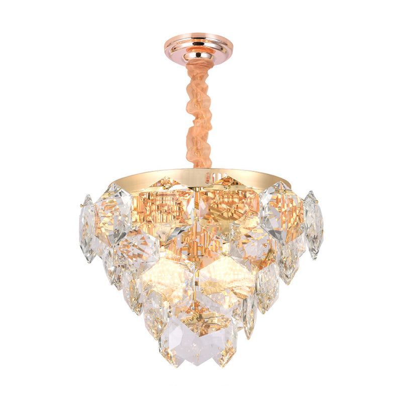 Gold Modern Crystal Pendant Lamp - 14-Light Multi-Layer Ceiling Light For Living Room