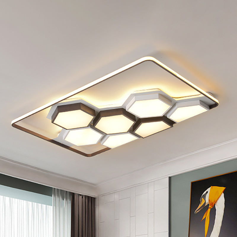 Honeycomb Metal Flush Ceiling Light: Modern Black & White Led Fixture (19.5/35.5) For Living Room