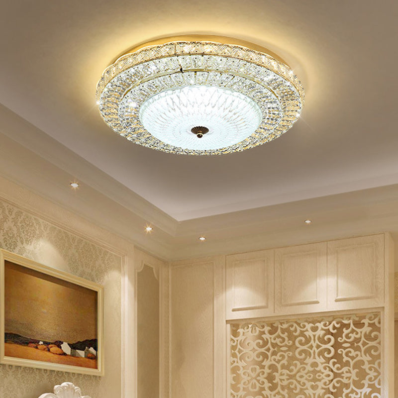 Contemporary Led Ceiling Light - Clear Crystal Circle Flush Glass Diffuser (White)