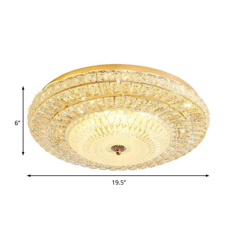 Contemporary Led Ceiling Light - Clear Crystal Circle Flush Glass Diffuser (White)